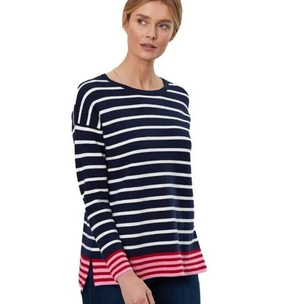 Joules Knitwear Stripped Blue White Pullover Long Sleeve Sweater Woman's 10